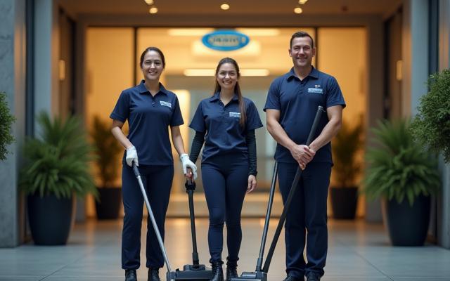 Professional cleaning team arriving on time